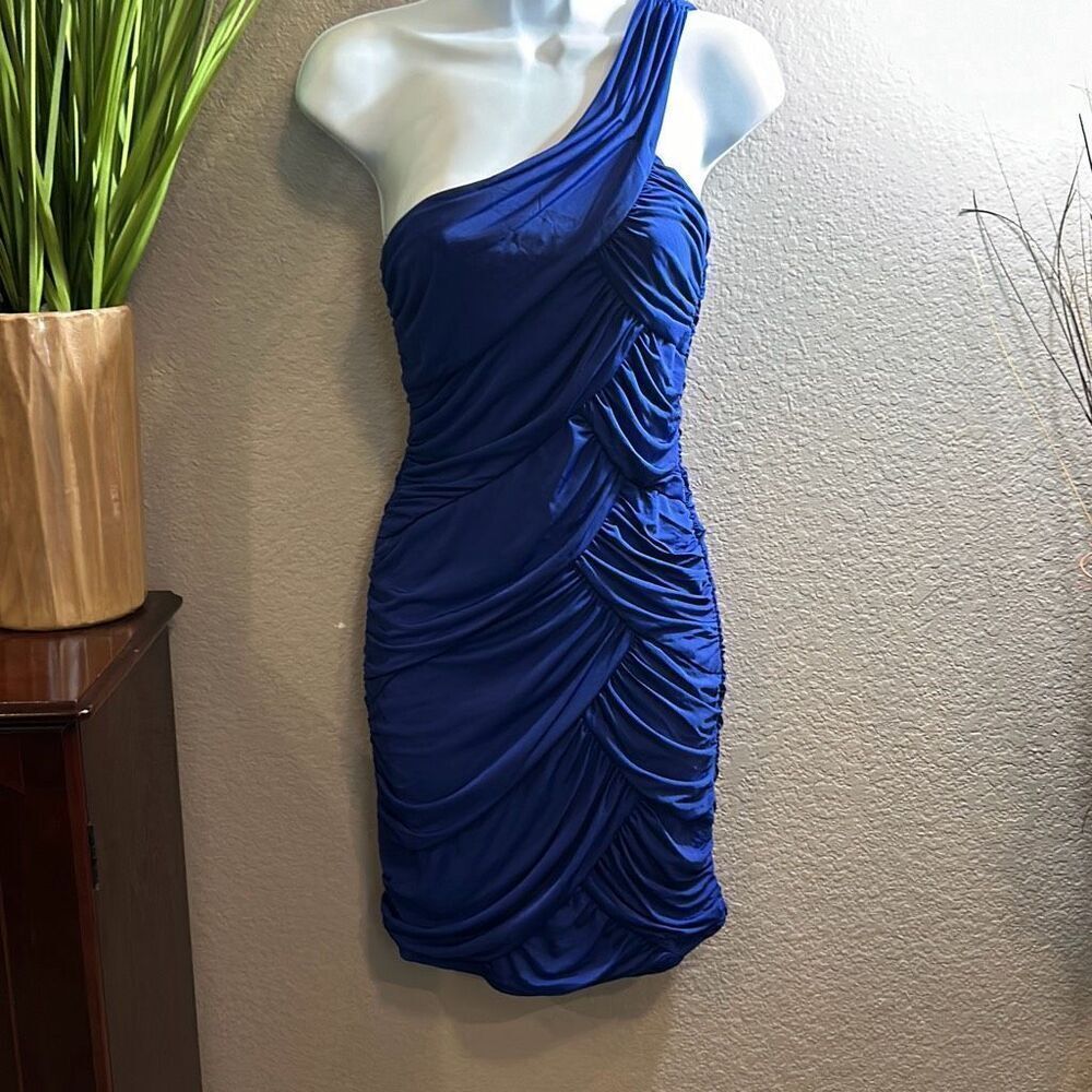 #202 Misope, single shoulder, body con mini dress size small